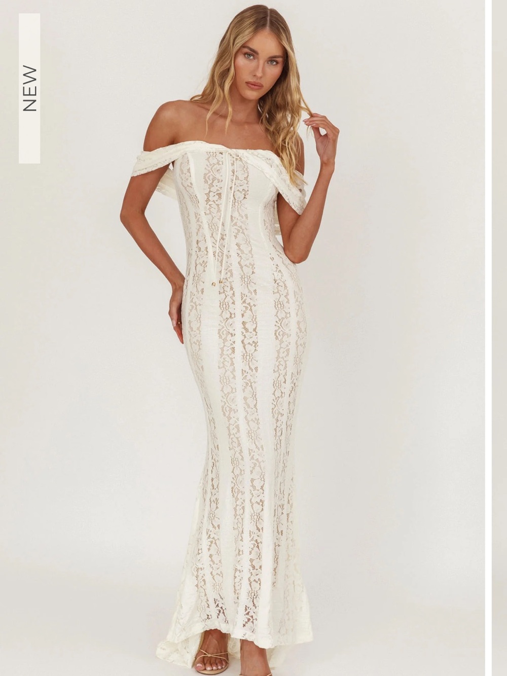 Enigma Off-Shoulder Maxi Dress Lace Cream
